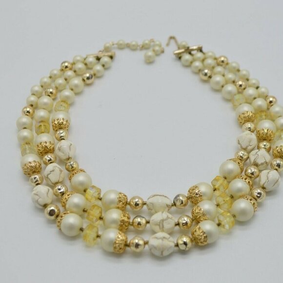 Japan Signed Multi-Strand Ivory Faux Pearl Prystal - Picture 4 of 7